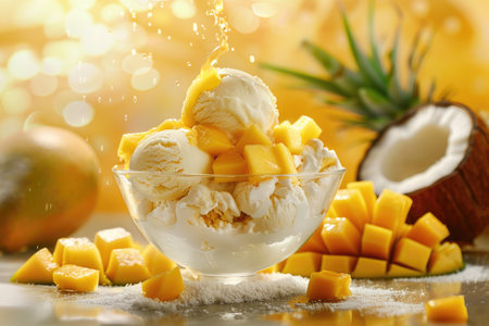 A bowl of ice cream with a pineapple on topの素材