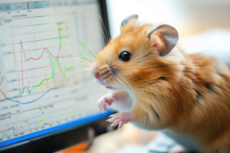 A hamster economist, analyzing complex economic models on a computer screen, its tiny paws expertly manipulating spreadsheets and graphs. --chaos 10 --ar 3:2 Job ID: 52e92eb3-4035-4199-877e-250e9af9971fの素材