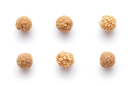 Delicious Laddu and Pedha Sweets Arrangement on White Background for Festive Celebrations and Culinary Presentations.の素材