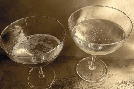 Celebratory Toast with Two Clear Glasses Filled with Champagne for Special Occasions and Party Celebrations.の素材