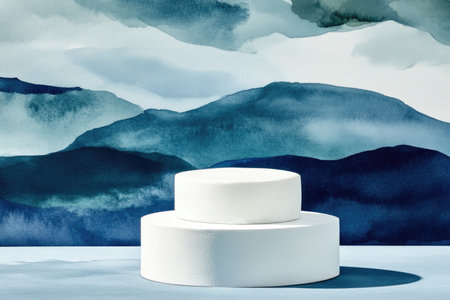 Abstract Composition in Bold Navy Blue and Electric White with Geometric Cylindrical Shapes.の素材