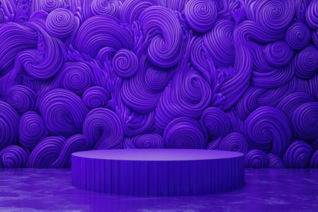 Vibrant Abstract Scene in Deep Violet and Lavender with Textured Swirl Patterns.の素材