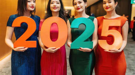 Celebration of new year 2025 with vibrant colors and joyful spirits.の素材
