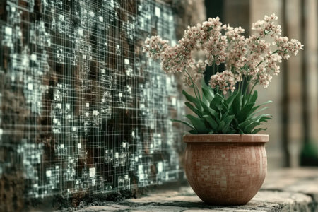 Potted Plant with Digital Overlay â Fusion of Nature and Technology.の素材