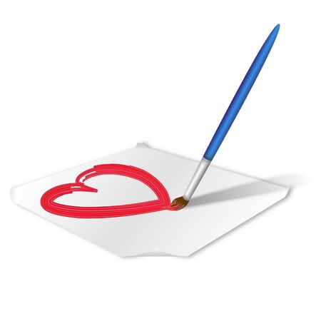 the brush draws red heartのイラスト素材