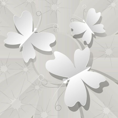 butterflies from paper on a gray background with starsのイラスト素材