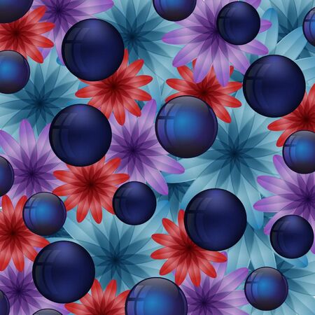 color flowers and blue spheresのイラスト素材