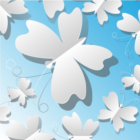 Paper butterflies on a blue skyのイラスト素材