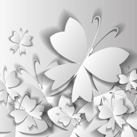 big paper butterflies on a gray backgroundのイラスト素材