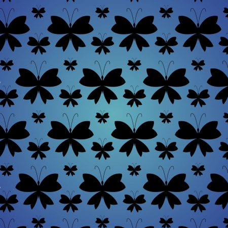 black butterflies on a blue backgroundのイラスト素材