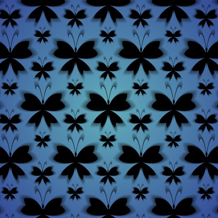 black butterflies with a shadow on a blue backgroundのイラスト素材