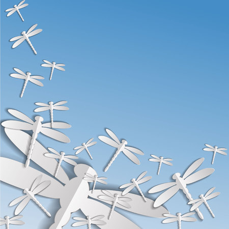 flying dragonflies on a blue backgroundのイラスト素材