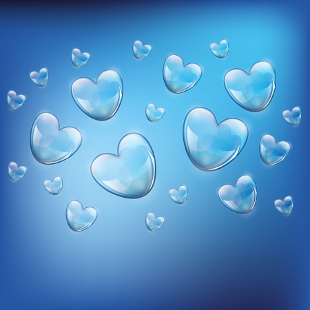 soap bubbles in the form of heart on a blue backgroundのイラスト素材