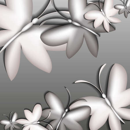 volume paper butterflies against a dark backgroundのイラスト素材