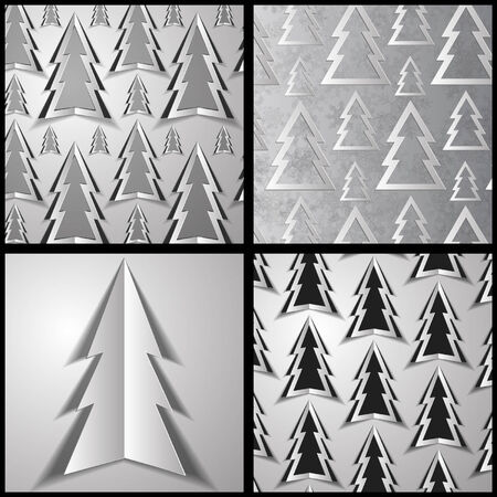 paper Christmas trees on a gray backgroundのイラスト素材
