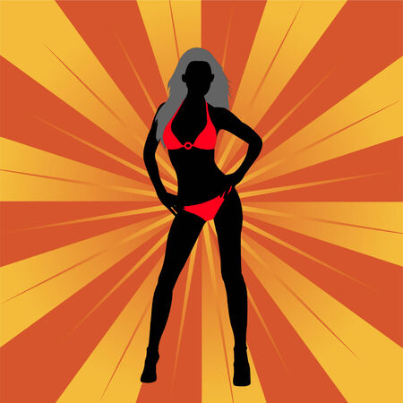  attractive girl in bikini on the hot summer background - vectorのイラスト素材