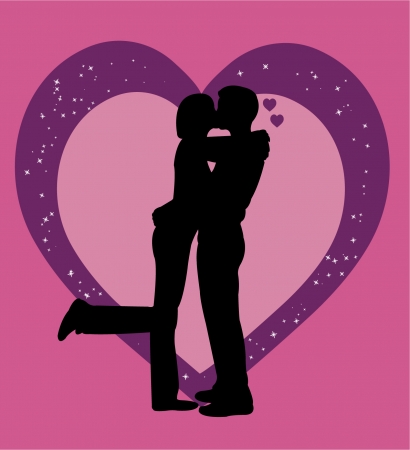 young couple in love on purple backgroundのイラスト素材