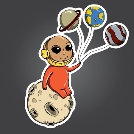 Astronaut on the moon with planetsのイラスト素材