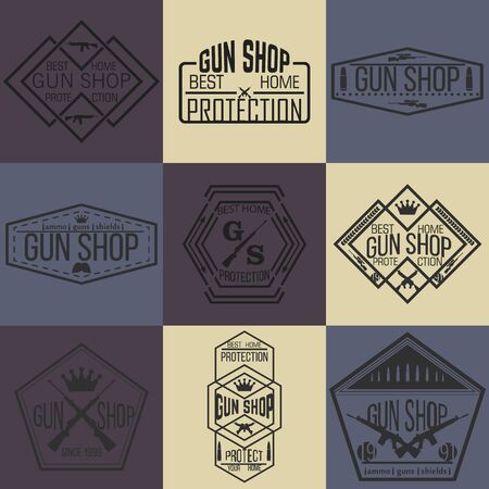 Gun shop types and badgesのイラスト素材