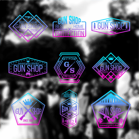 Gun shop types and badgesのイラスト素材