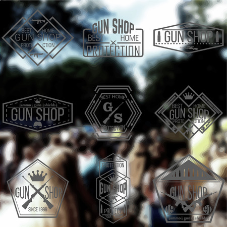 Gun shop types and badgesのイラスト素材