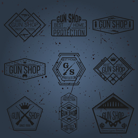 Gun shop types and badgesのイラスト素材