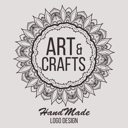 Ethnic logotype decorative element. Hand drawn elegant lineart logo design element. vector illustration. Islam, Arabic, Indian, ottoman motifs.のイラスト素材