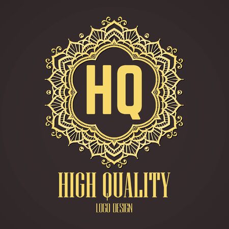 Golden elegant monogram with letter N. Template design for monogram, label, logo, emblem. Vector illustration.のイラスト素材