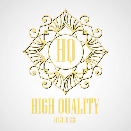 Golden elegant monogram with letter N. Template design for monogram, label, logo, emblem. Vector illustration.のイラスト素材