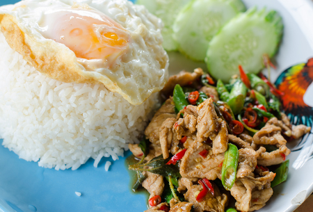 stir fried chicken with holy basil , gai pad bai gaprow , thai cuisineの写真素材