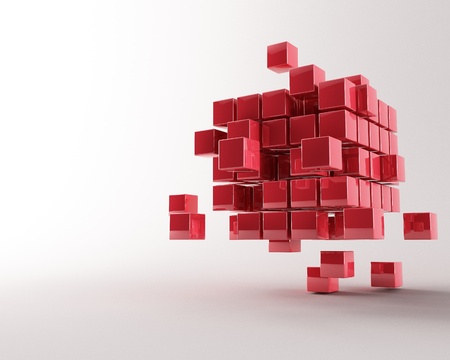 3d maded metal cubes ib a grey backgroundの写真素材