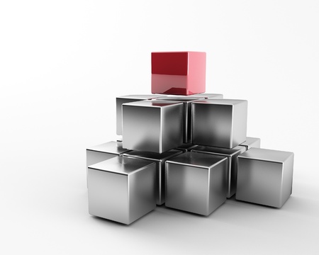 3d maded metal cubes ib a grey backgroundの写真素材