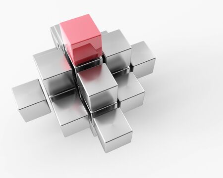 3d maded metal cubes ib a grey backgroundの写真素材