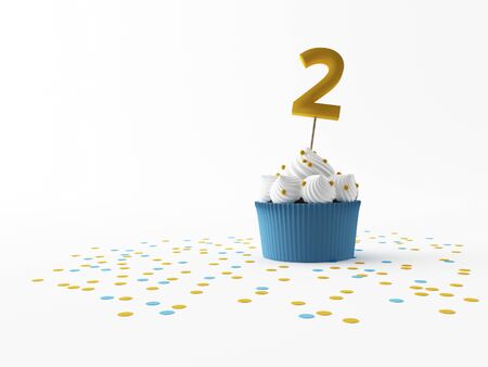 a birthday Cupcake on a white screenの写真素材