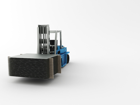 fork-lift truck carry his cargo on a white backgroundの写真素材