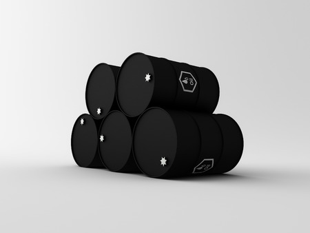 3d oil barrels stacked up and ready for shippmentの写真素材