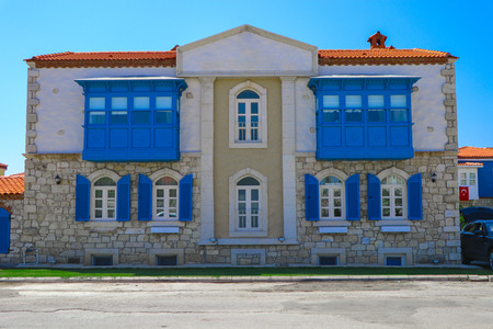 Street view in Alacati, Turkey. Alacati, well known for its architecture, vineyards and windmills is a popular summer tourist.の写真素材
