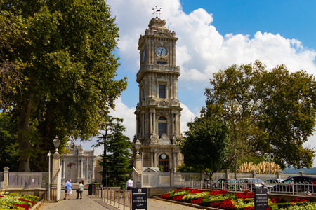 Istanbul, Turkey - September 3, 2018: The Dolmabahce Clock Tower, located at the entry of the Dolmabahce Palace. Besiktas district. Istanbul, Turkeyのeditorial素材