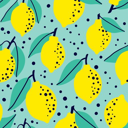 Fresh lemon lime fruit seamless pattern, abstract repeated background. Citrus design for paper, cover, fabric, gift wrap, wall art, interior dcor. Simple artistic drawing.のイラスト素材