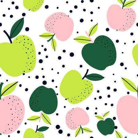 Apple fruit seamless pattern, abstract repeated background. For paper, cover, fabric, gift wrap, wall art, interior decor. Simple surface pattern design.のイラスト素材