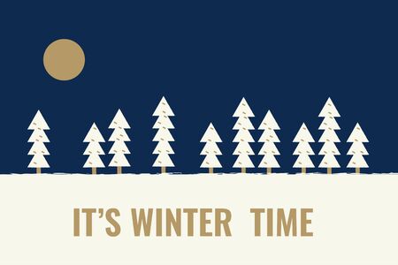 Winter night  landscape background. Minimalistic banner in flat cartoon style. Simple greeting cardのイラスト素材