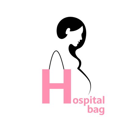Pregnant silhouette. Pregnancy drawing. Hospital bag sign.のイラスト素材