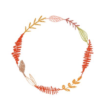 Floral wreath leaves frame silhouette colorful on isolated white. Pencil crayon hand drawn. Vector illustrationのイラスト素材