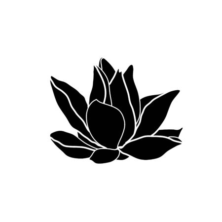 Water lily drawing. Flower silhouette.  Hand drawn flower symbol. Vector illustration isolated on white.のイラスト素材