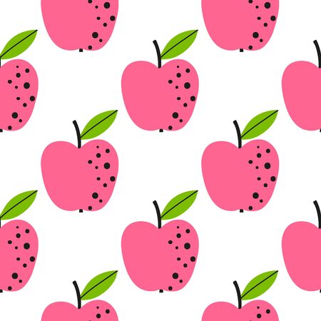 Apple fruit seamless pattern, abstract repeated background. For paper, cover, fabric, gift wrap, wall art, interior decor. Simple surface pattern design.のイラスト素材