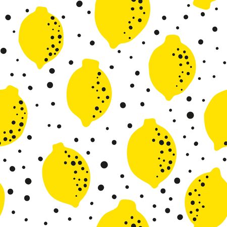 Lemon fruit seamless pattern, abstract repeated background. Fresh citrus design for paper, cover, fabric, gift wrap, wall art, interior decor. Simple artistic drawing.のイラスト素材