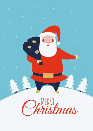 Christmas greeting card. Santa Claus cute character design. Winter season poster. Colorful cartoon drawing. Vector illustration. のイラスト素材