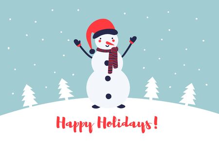 Christmas greeting card. Santa Claus cute character design. Winter season poster. Colorful cartoon drawing. Vector illustration. のイラスト素材