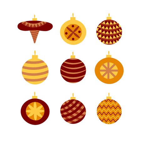 Christmas decorations.  Balls set.  Colorful objects. Vector illustration in cartoon flat style. Vintage retro elements.のイラスト素材