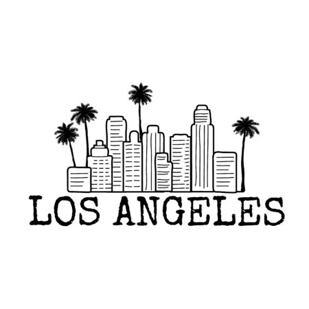Los Angeles city line with palm trees. Line drawing.のイラスト素材